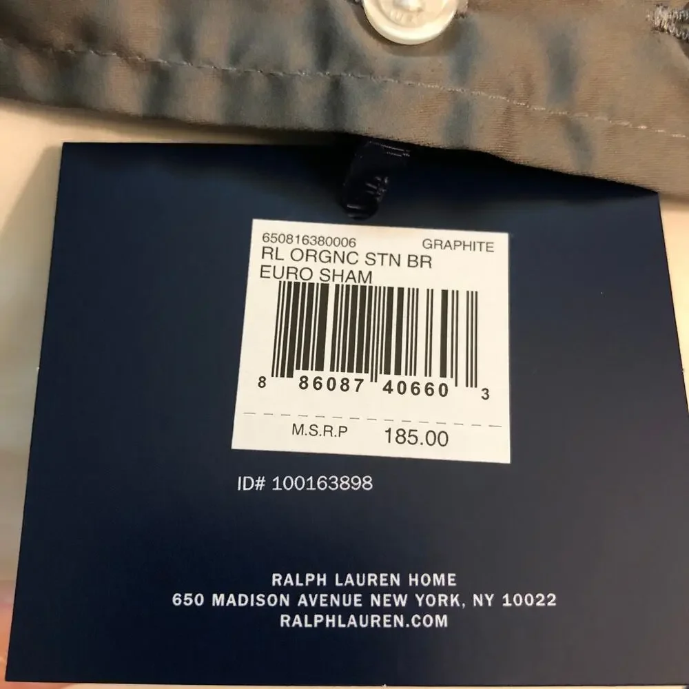Ralph Lauren One European Sham Organic Sateen Border Graphite Gray New
